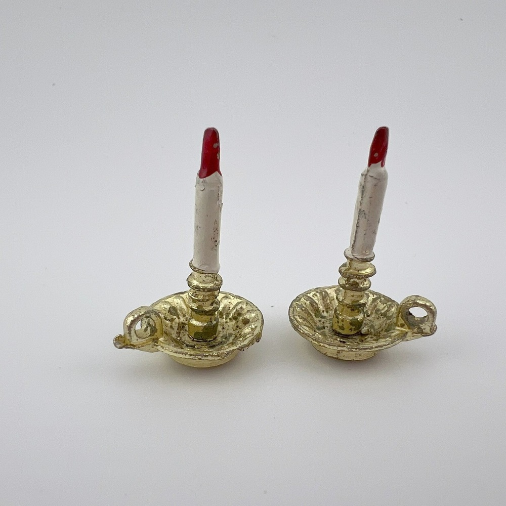 Vintage Victorian Style Dollhouse Miniature Brass Candle Holders Pair 1:12
